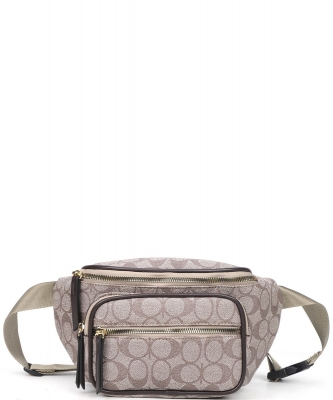 Oval Design Print Zipper Crossbody Bag MS008-1015 COFFEE